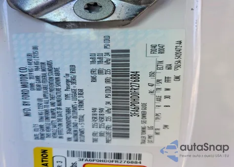 2015 Ford Fusion Se z USA, uszkodzony, nr VIN 3FA6P0HD0FR276884